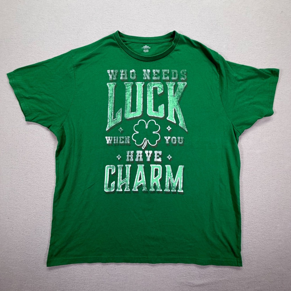 Way to Celebrate Mens T-Shirt Regular Green Luck‎ Charm Graphic 2XL
